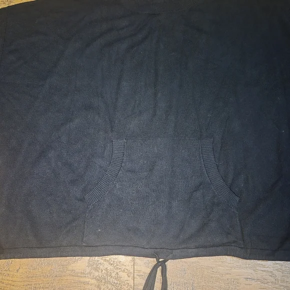 Black Knit Pull Over Sweater Drawstring Front Pocket 3/4 Sleeve Crew Neck Plus 3 - Picture 3 of 11